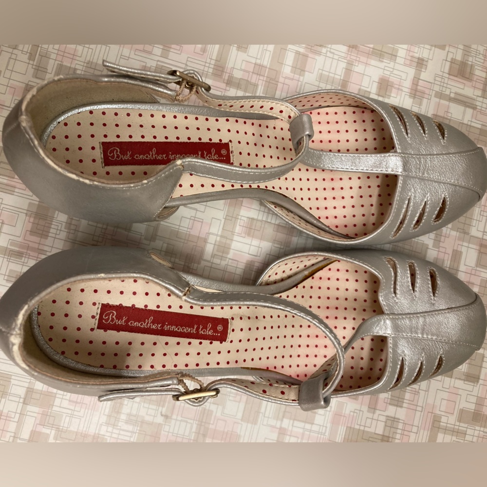 Silver BAIT footwear low ankle t-strap heels silver sz 10 - Picture 4 of 10